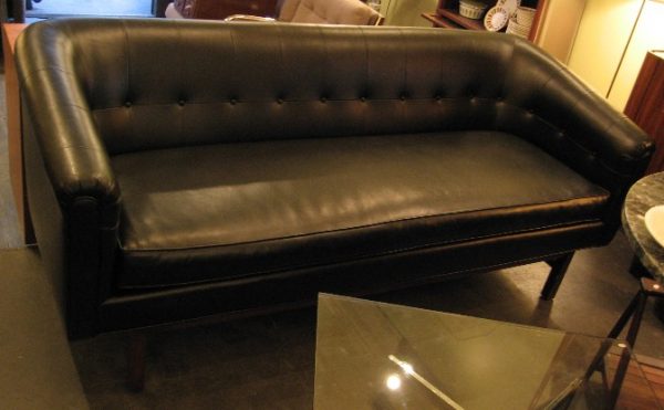 1960's Black Rolled Arm 3 Seat Sofa
