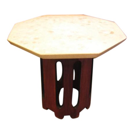 1960s Octagonal Dark Walnut and Terrazzo Occasional Table