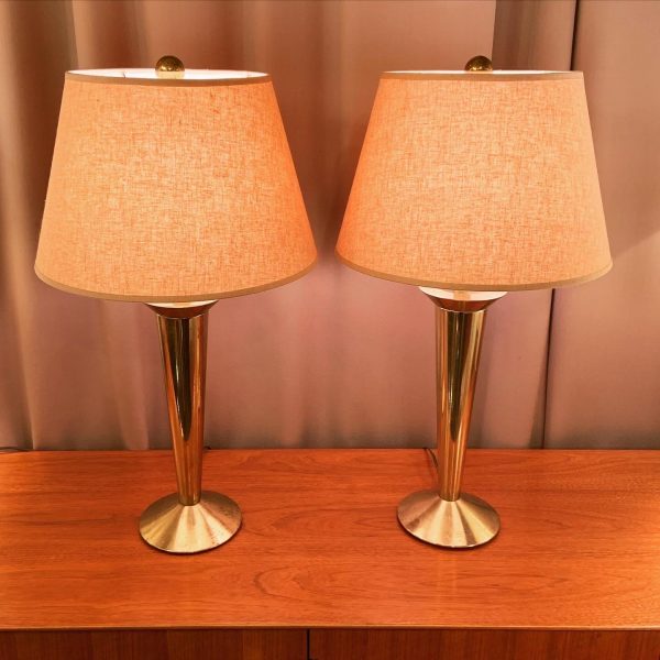 1970s Stiffel Brass Torch Form Table Lamps - a Pair