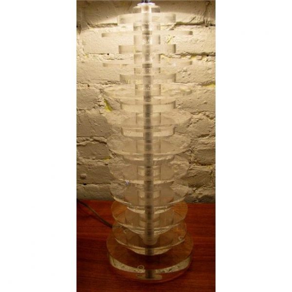 1980s Stacked Lucite Disc Lamps- a Pair