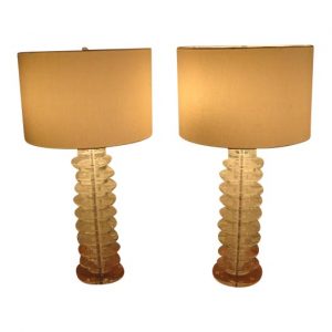 1980s Stacked Lucite Disc Lamps- a Pair