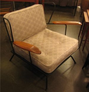 1950s Iron and Oak Wing Back Club Chair