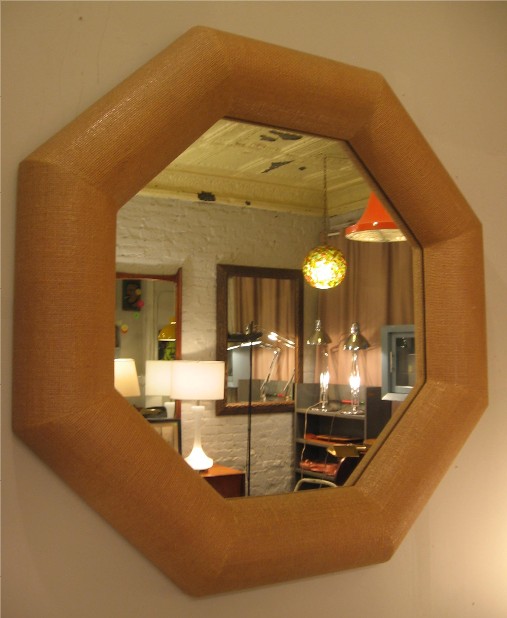 Large Octagonal Lacquered Burlap Mirror