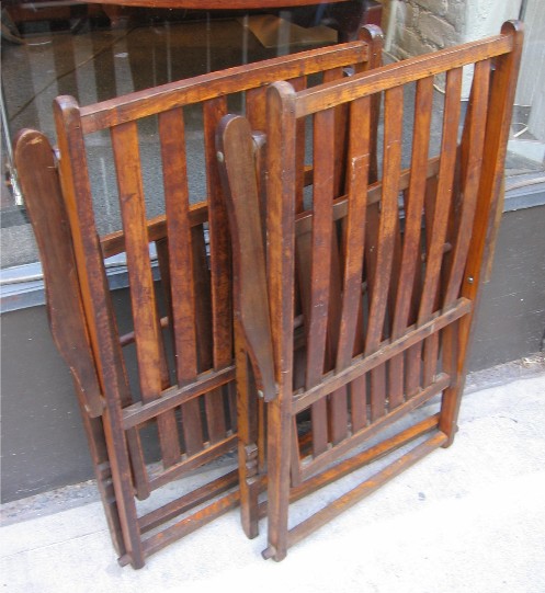 1940s Wood-Slat Adjustable Folding Lounge Chairs