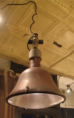 Large Copper Industrial Pendant Lamp with Lens