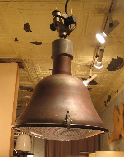 Large Copper Industrial Pendant Lamp with Lens