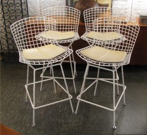 Bertoia Wire Counter Stools w Pads in White by Knoll
