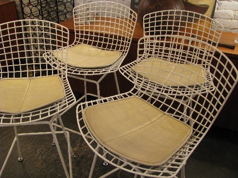 Bertoia Wire Counter Stools w Pads in White by Knoll