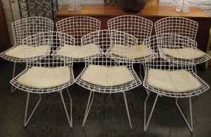 Bertoia Wire Side Chairs w Seat Pads in White by Knoll