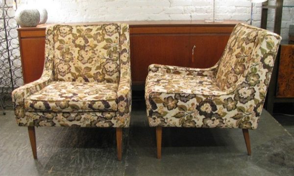 Pair of Low Armed Upholstered Club Chairs in the manner of Paul McCobb