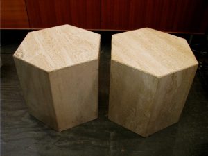 Six Sided Travertine Side Tables a Pair