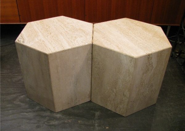 Six Sided Travertine Side Tables a Pair