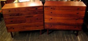 1960's Solid Walnut Four Drawer Dressers Pair