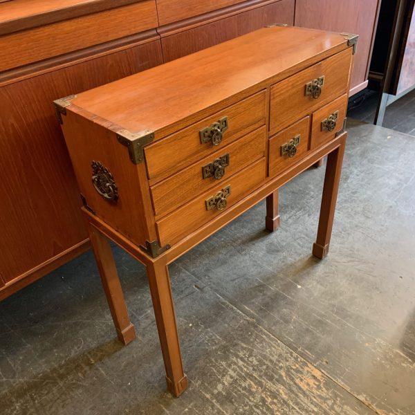 Small Lacquered Teak Chinoise Campaign Chest