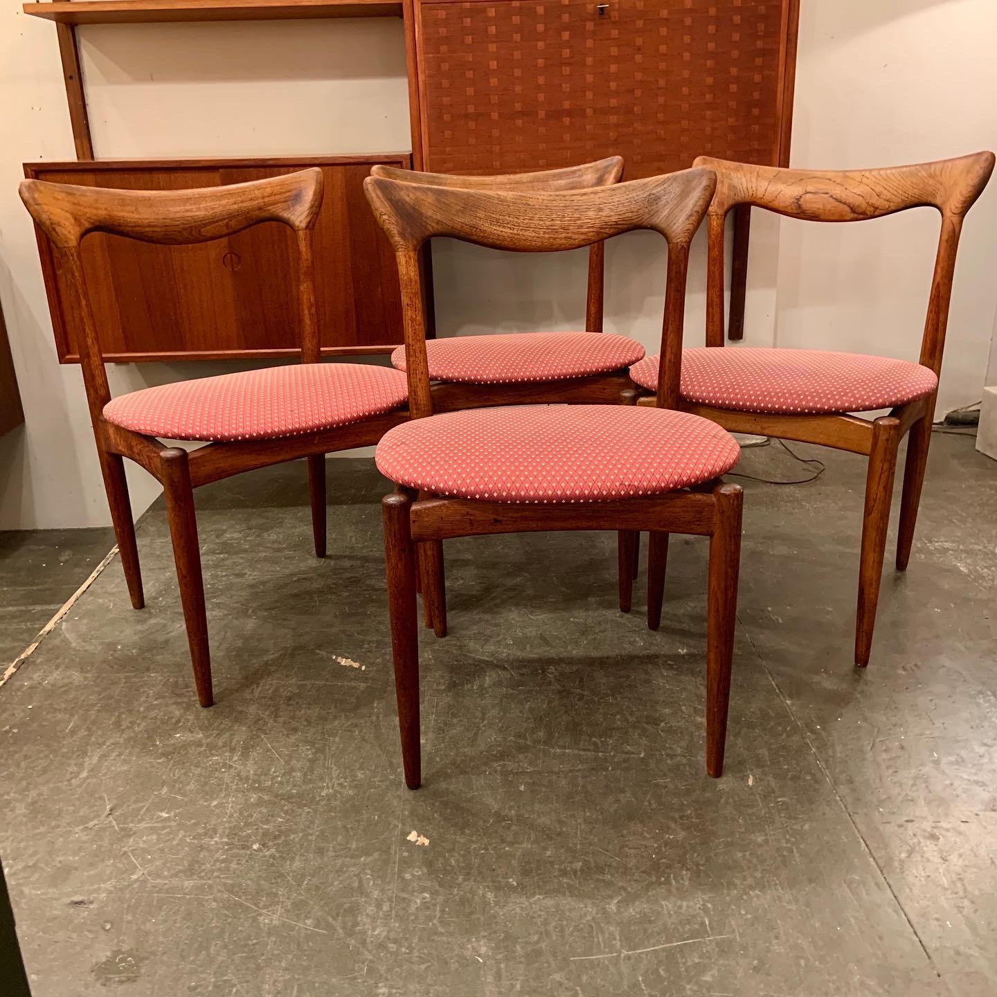 H. W. Klein Sculpted Back Dining Chairs of Walnut- Set of 4 – Mid