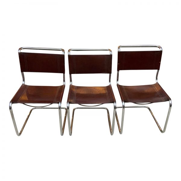Mart Stam Tubular Chrome and Leather Chairs- Set of Three