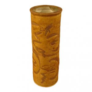 Stoneware Cylinder Studio Vase W/ Asian Decor
