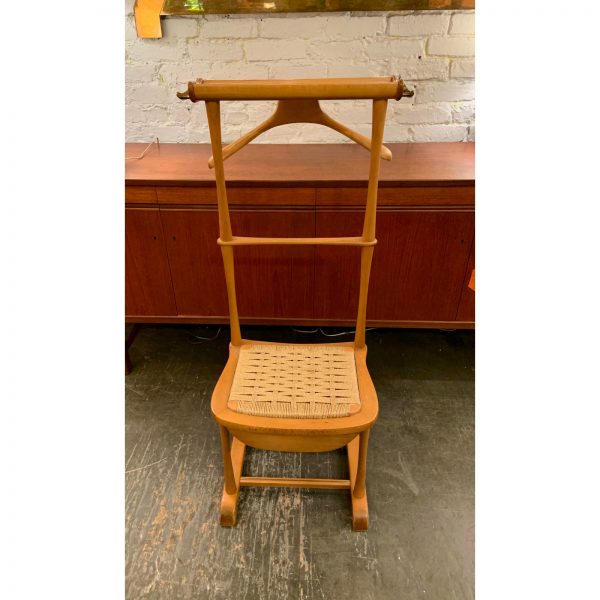 Vintage Italian Birch & Brass Valet Chair with Drawer
