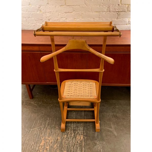 Vintage Italian Birch & Brass Valet Chair with Drawer