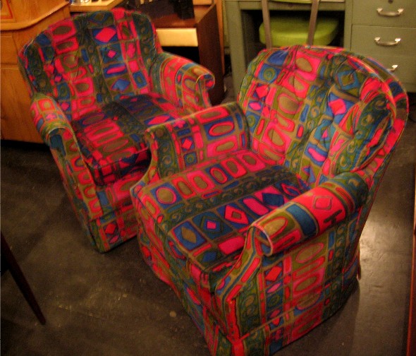 Pair of Swivel Club Chairs in Jack Lenor Larsen Fabric