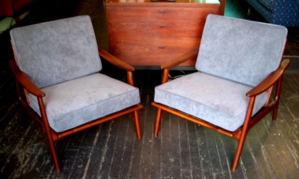 Pair of Teak Frame Club Chairs