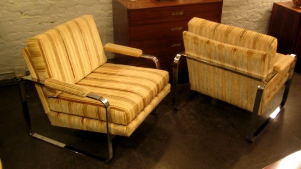 Pair of Upholstered Chrome Club Chairs after Baughman