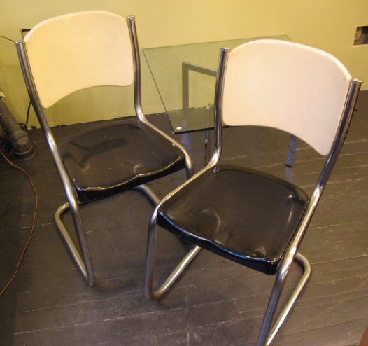 Pair of 1950's Chrome and Moulded Metal Chairs