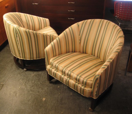 Pair of Low Barrel Back Club Chairs on Wheels