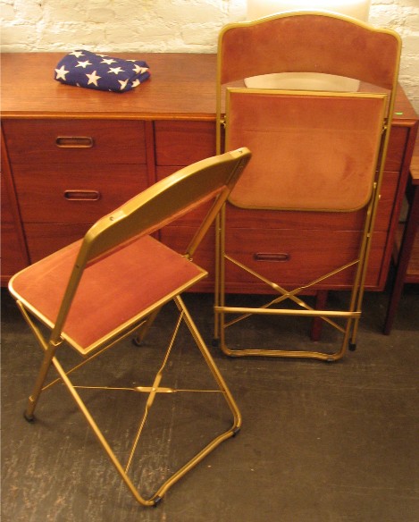 Pair of Metal and Velvet Folding Chairs