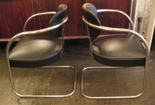 Pair of Chrome & Leather Chairs in the style of KEM Weber