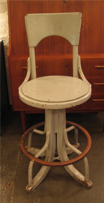 Large Old Painted Adjustable Thonet Stool with Back
