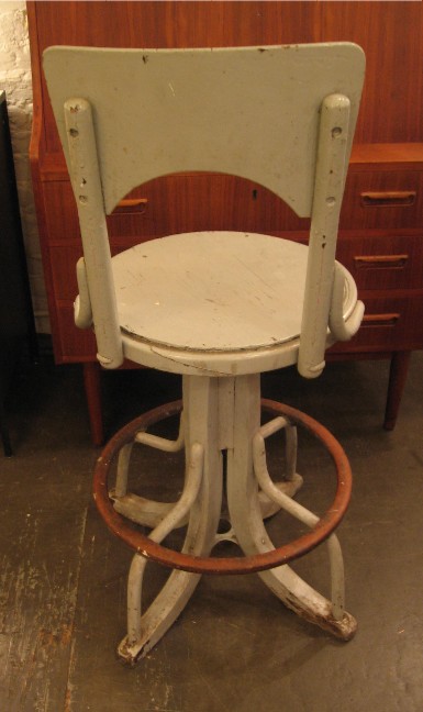 Large Old Painted Adjustable Thonet Stool with Back