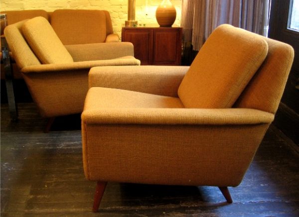 Pair of Upholstered Club Chairs by Dux