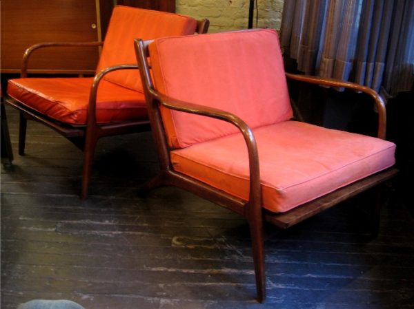 Pair of Walnut Framed Club Chairs