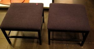 Pair of Black Lacquered Upholstered Stools