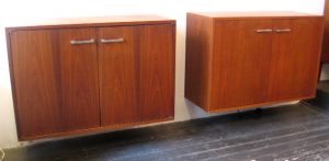 Pair of Shallow Walnut Wall Mounting Cabinets