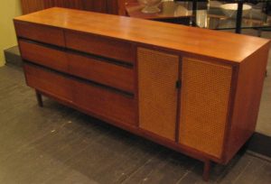 Mahogany Six Drawer Dresser with Caned Cabinet