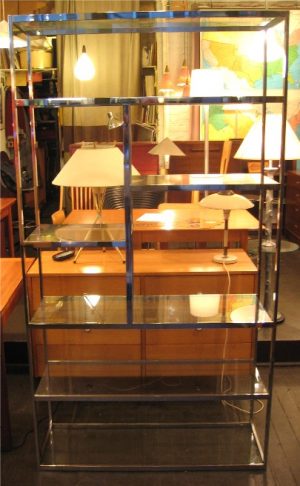 Large Chrome and Glass Etagere