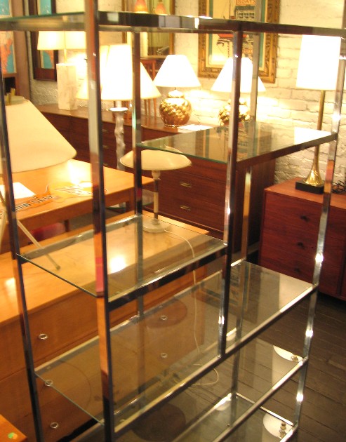 Large Chrome and Glass Etagere