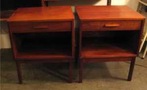 Pair of Walnut Bedside Tables with Knife Edge Pulls