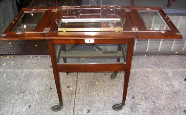 Mahogany,Beveled Glass and Sterling Plate Tea Cart