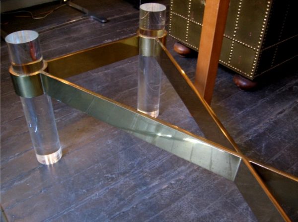 Brass Lucite Coffee Table in the Manner of Karl Springer