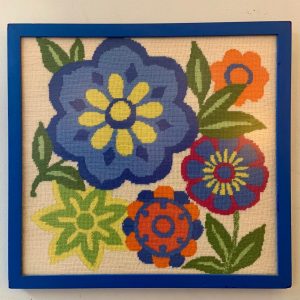Garden Flowers Needlepoint in Lacquered Blue Frame