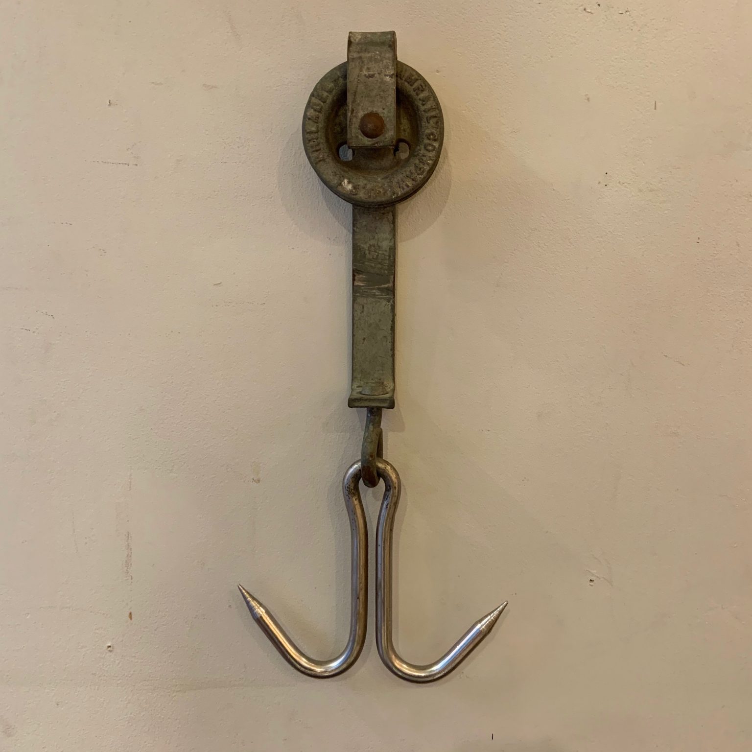 Rolling Trolley Style Double Meat Hook MidCentury Modern Furnishings