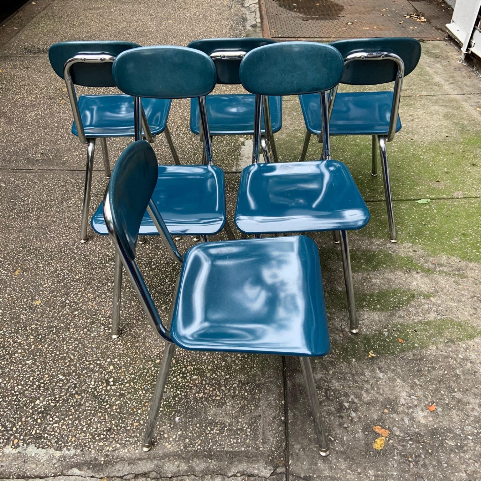 Navy Blue Melamine & Chrome School Chairs Set of 6 MidCentury Modern