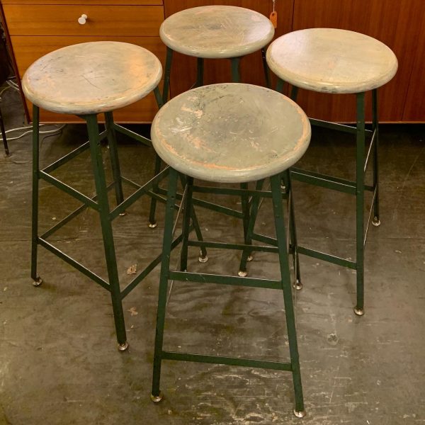 Steel and Maple Industrial Stools by Pollard
