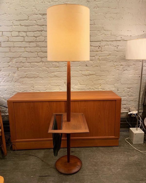 Walnut Floor Lamp With Side Table and Magazine Holder by Laurel