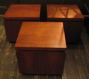Set of Three Walnut Cube Side Tables