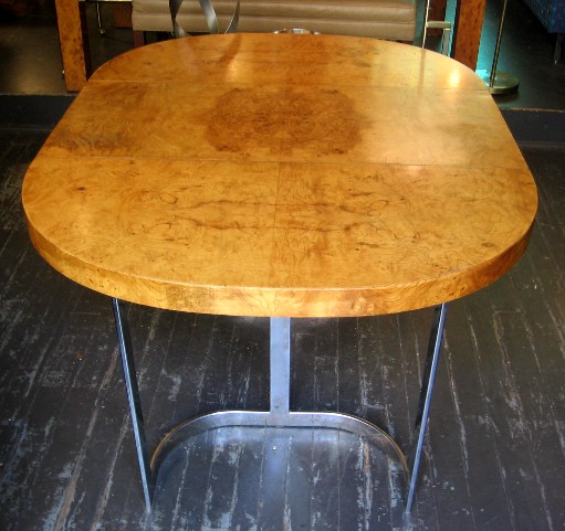 Chrome and Burl Wood Extension Dining Table