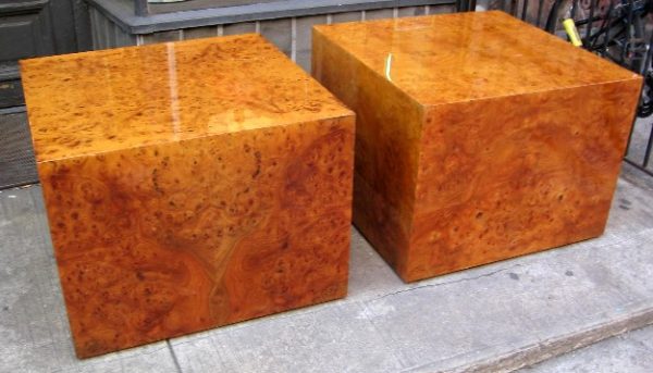 Pair of Burl Wood Cube Side Tables